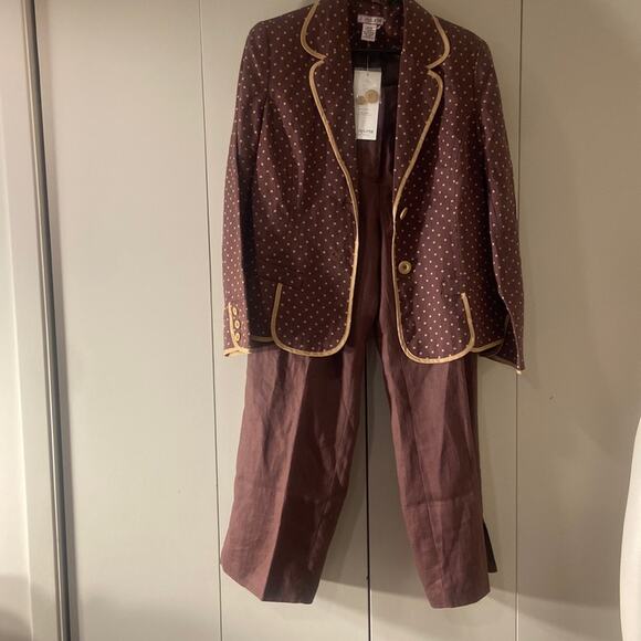2 Friends 100% Linen Polkadot pants suit , Matching pants and jacket - Picture 1 of 11